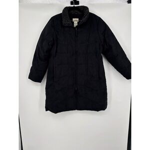 L.L.Bean down coat Black Quilted Sherpa Lined Winter Parka Coat XL Petite